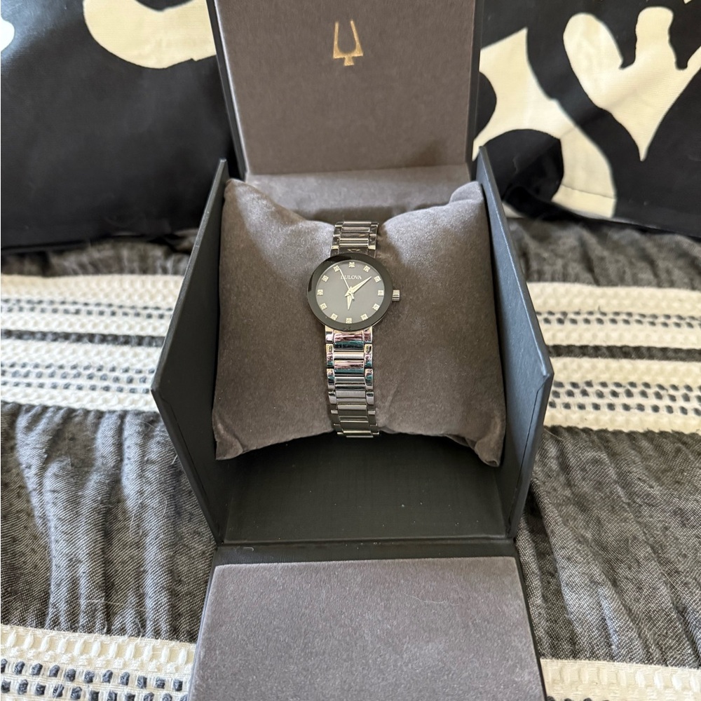 Bulova Black and Silver Luxury Watch